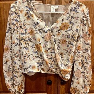 Joie Floral Wrap Blouse in Cream and Blue